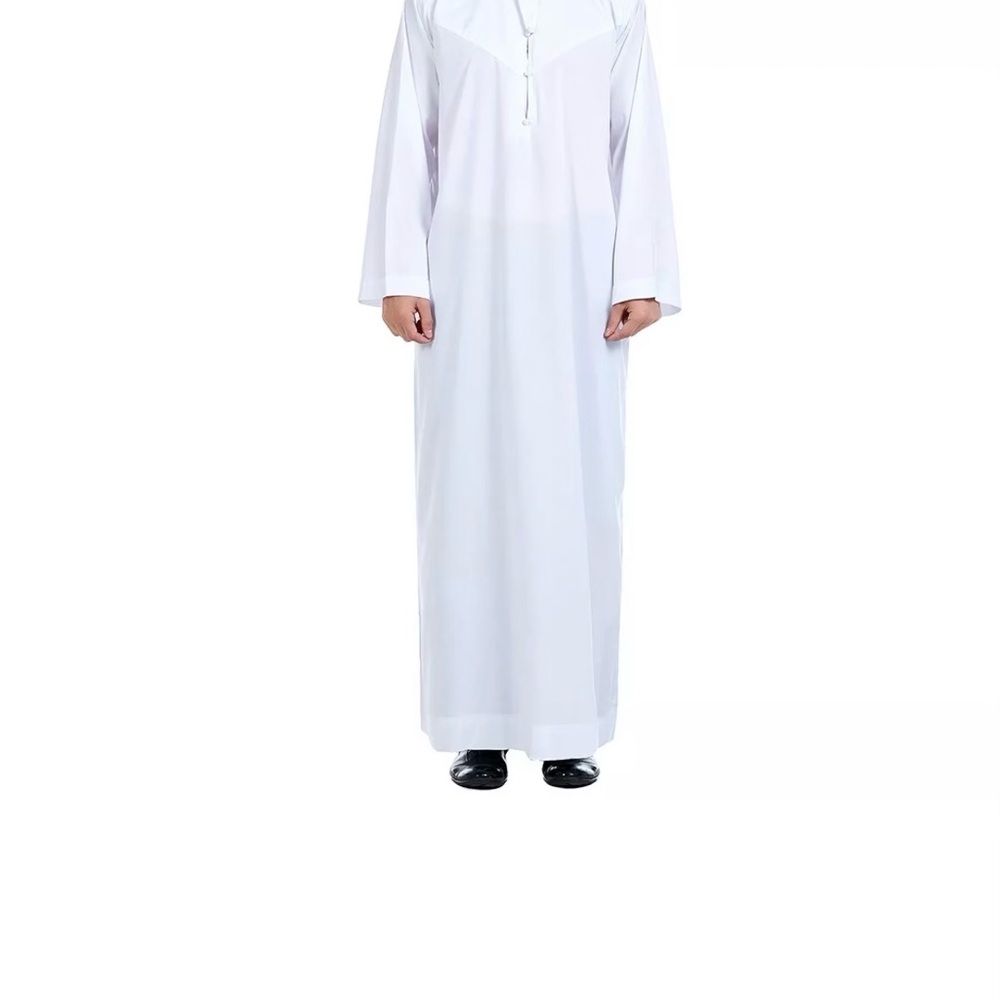 Men Jilbab Jalabiya Djellaba Kaftan WHITE COTTON Muslim thobe men long robe